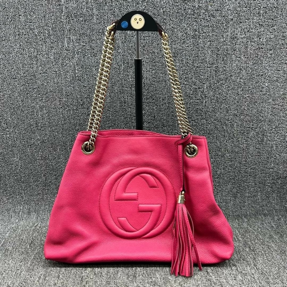 100% Authentic GUCCI Soho Chain Pink Leather Shoulder Bag - Picture 1 of 14